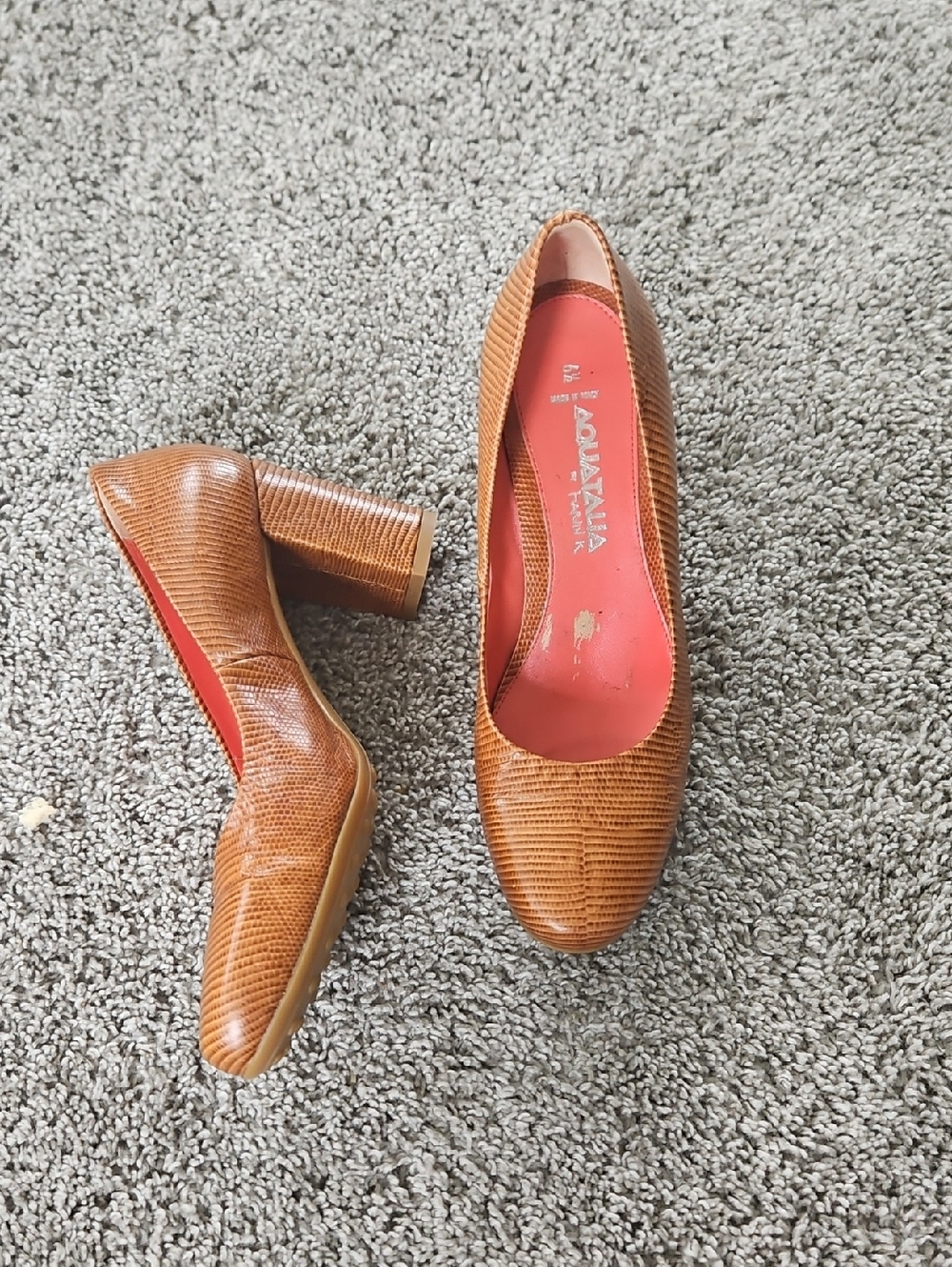 Aquatalia Tan Lizard-Texture Block Heel Pumps 6.5